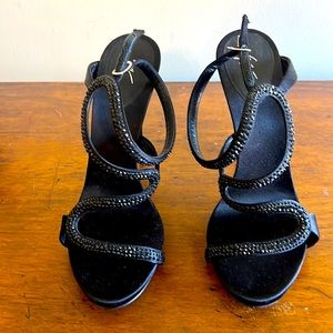 Giuseppe Zanotti black satin high heel sandals 37.5